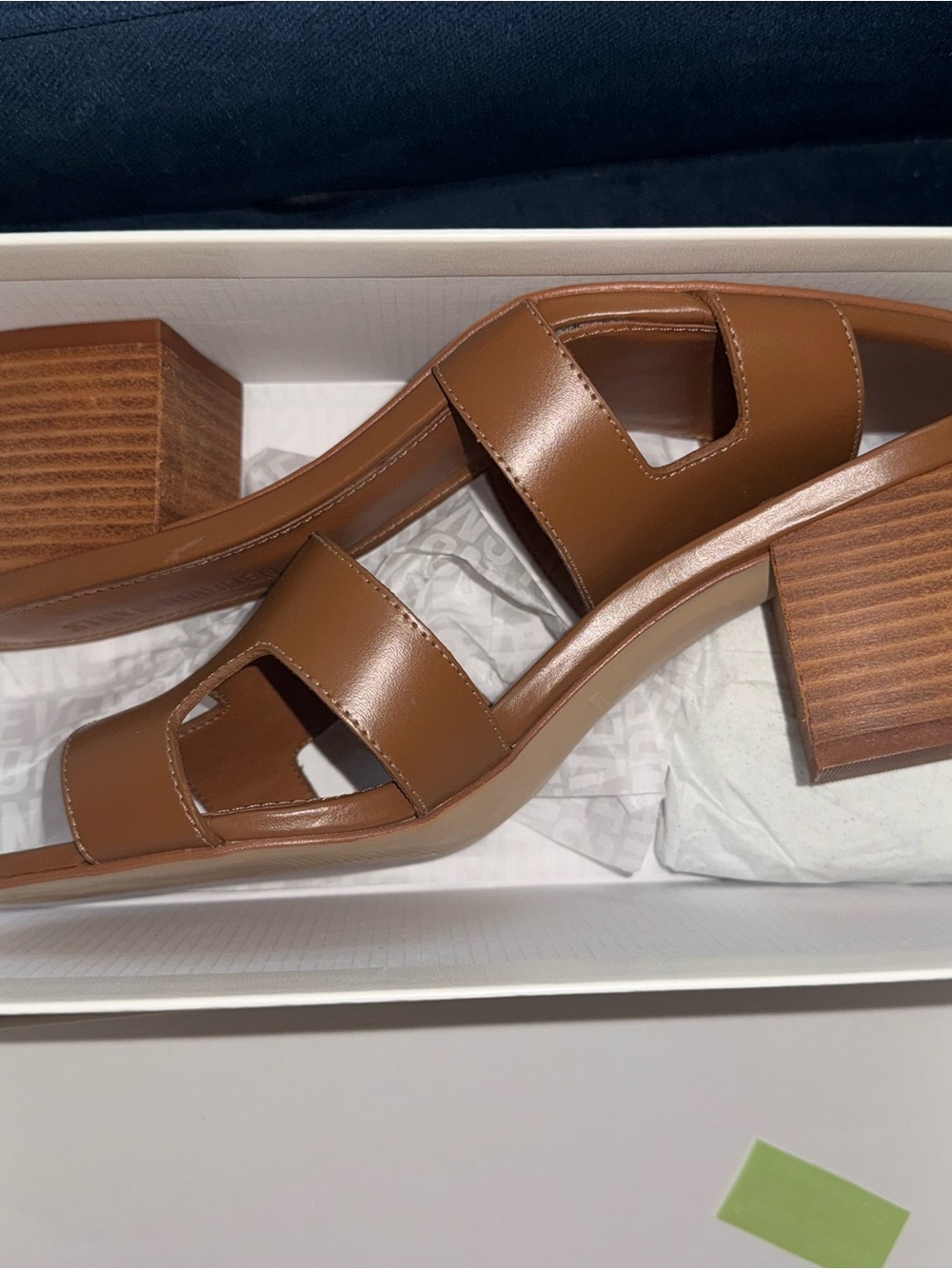 Women’s Brown Leather Block Heel Slide Sandals- Steve Madden Hana